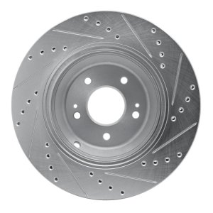 Genesis G80 Brake Rotor (1) - Rear Left - R1 Concepts - Drilled & Slotted - Silver - `18-`23
